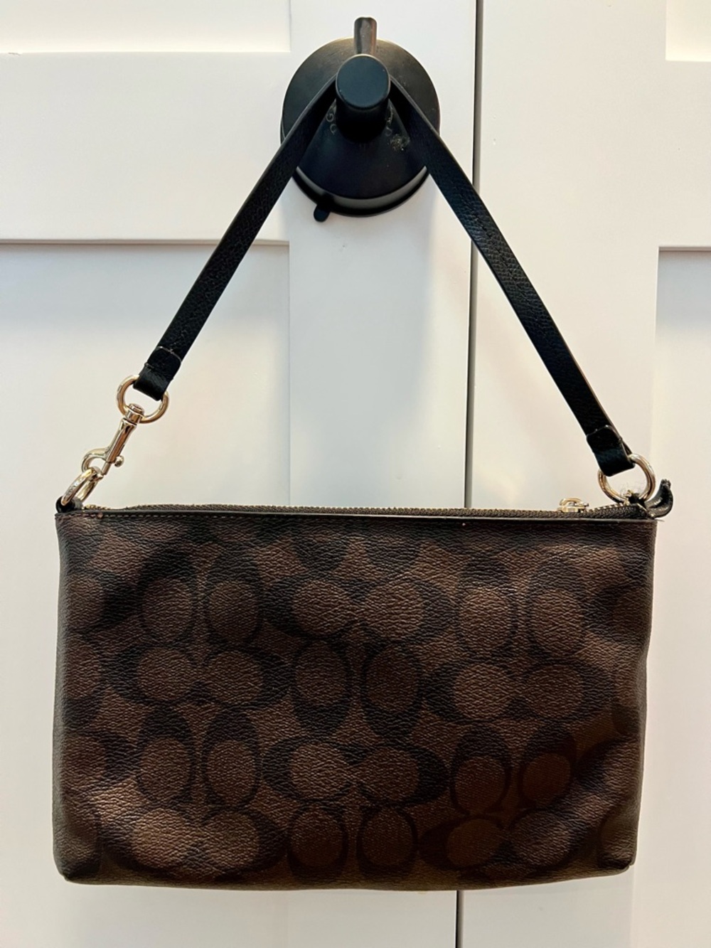 🤎Coach Brown/Black Signature Wristlet + Matching Leather Zip Pouch - Picture 2 of 11